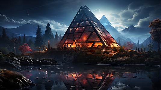湖中三角形的建筑图片