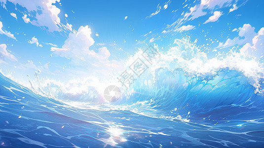 汹涌的蓝色高高的卡通海浪图片