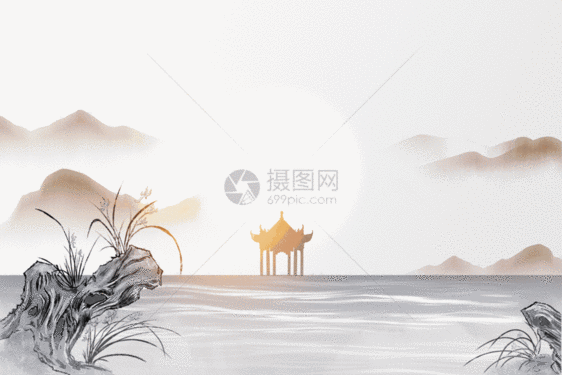中元节创意水墨山水GIF图片