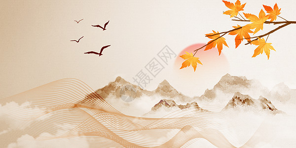 云  中国风中国风秋天背景设计图片