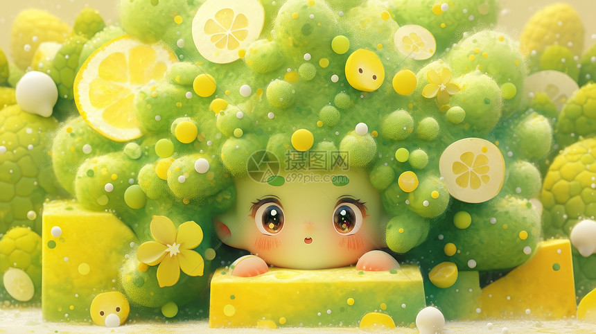 可爱的绿色卡通小精灵插画图片下载-正版图片402514248-摄图网