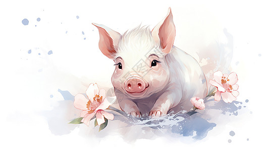 中国传统手绘风格十二生肖猪图片