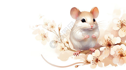 中国传统的十二生肖老鼠手绘风格图片