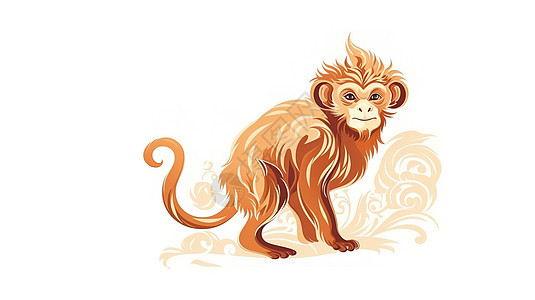中国手绘风格传统十二生肖猴图片
