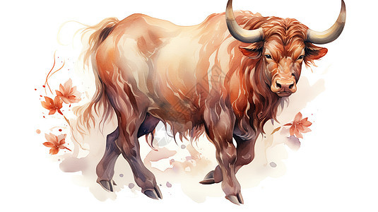 中国手绘风格传统十二生肖牛背景图片