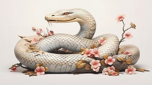 中国传统的十二生肖蛇手绘风格图片