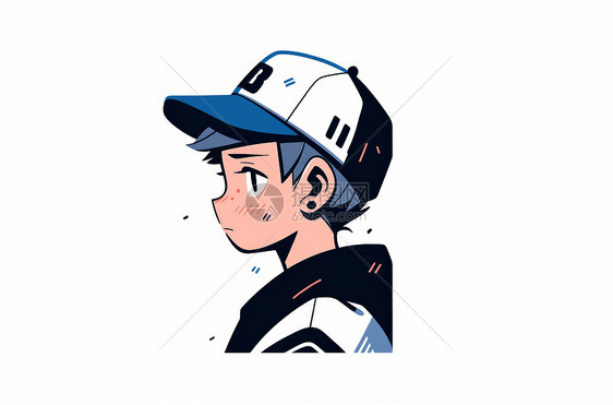 戴球帽大眼睛帅气的卡通小男孩侧面头像图片