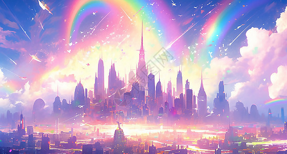 唯美彩虹建筑背景图片