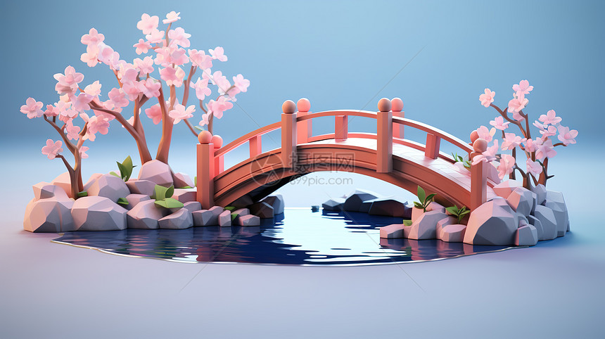 卡通可爱鹊桥七夕情人节3D素材图片