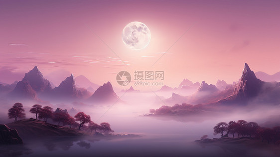 七夕梦幻淡紫色景观图片