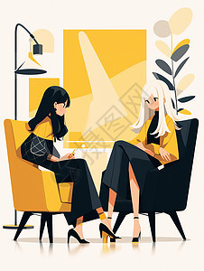两个时尚的卡通女孩在坐着交谈背景图片