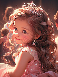 蛋糕裙穿粉色裙子可爱的卡通小公主插画