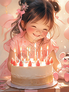 开心笑过生日可爱的卡通小女孩图片