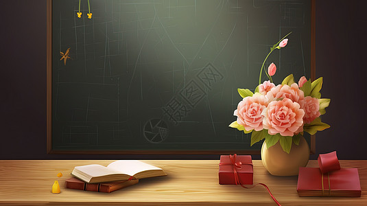 教师节花朵书本黑板背景图片