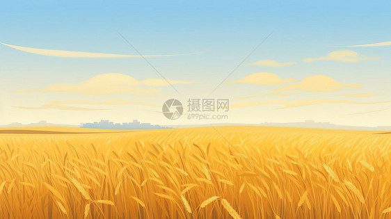 秋天金黄色的麦田丰收图片