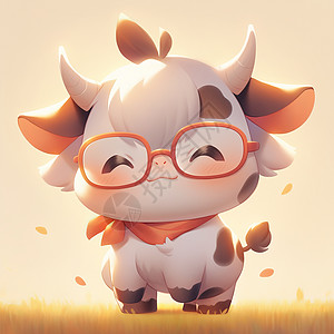 戴眼镜可爱的卡通小奶牛背景图片