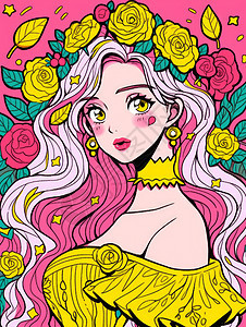 粉色长发漂亮的卡通小公主图片