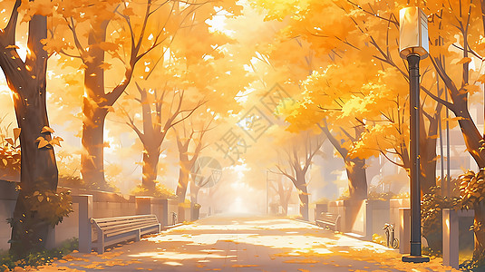 秋天树木风景插画背景图片