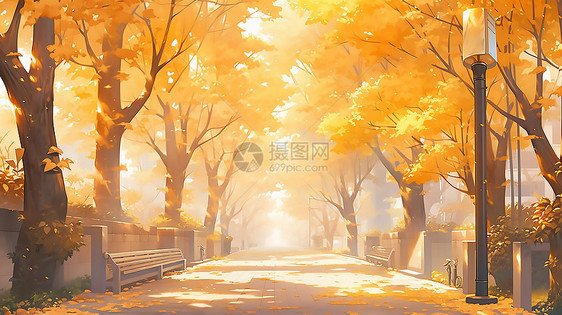 秋天树木风景插画图片