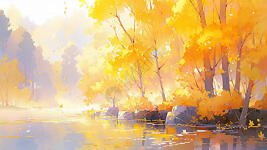 秋日的林间小河高清图片