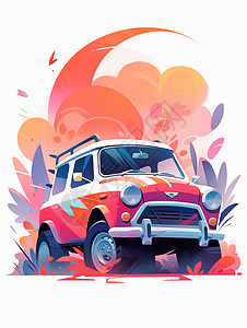 红色可爱的卡通汽车背景图片