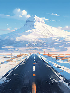 通向雪山的卡通公路背景图片