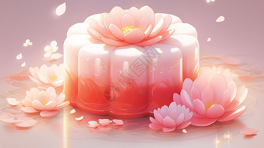 粉色花朵味的卡通冰皮月饼图片