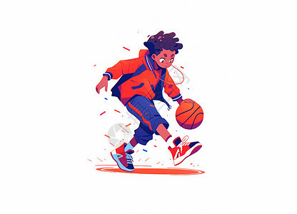 戴红色毛线帽穿运动装打篮球的卡通男孩图片