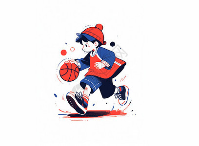 奔跑打篮球的卡通男孩图片