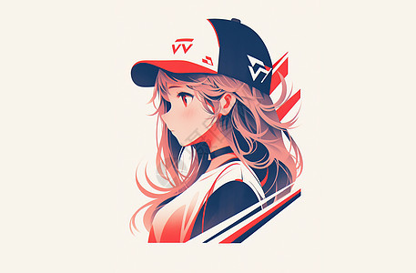 戴休闲棒球帽时尚的卡通女孩头像侧面图片
