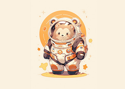 穿白色宇航服可爱胖胖的卡通小熊图片