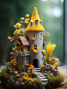 秋天立体可爱的卡通羊毛毡小房子图片