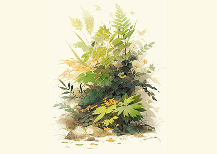 秋天路边一株小清新卡通植物图片