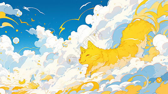奔跑在云端的黄色卡通巨兽图片