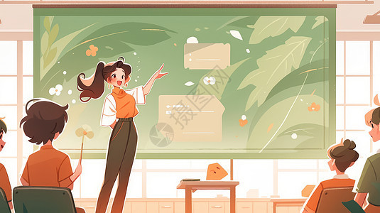 在课堂上课的青年卡通女教师插画图片下载-正版图片402517530-摄图网