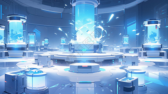 蓝色调科技感的卡通实验室背景图片