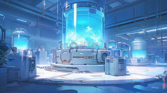 蓝色大桶液体科学卡通实验室图片