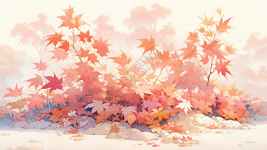 秋天红色卡通枫树叶背景图片
