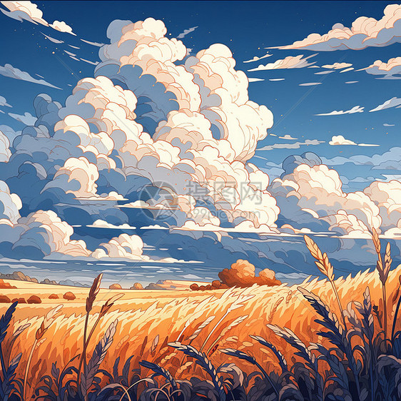 秋天蓝天白云美丽的卡通风景图片