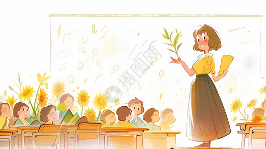 儿童泡泡浴站在课堂上讲课的卡通老师插画