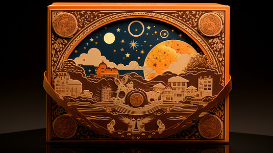 月饼包装盒立体精致的月饼礼盒插画