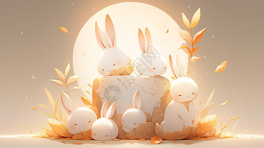 中秋节在糕点上可爱的卡通小白兔图片