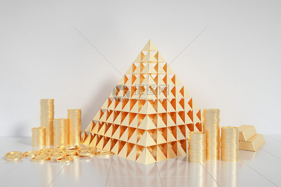 3D立体简约金币金字塔金融主题背景图片