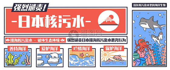 核污水里的海洋生物插画banner图片