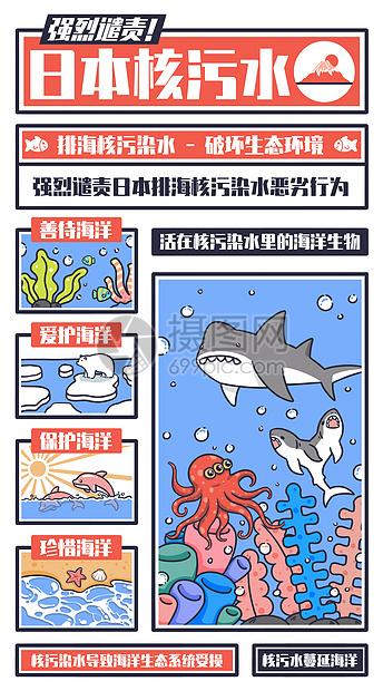 核污水里的海洋生物宽屏插画图片