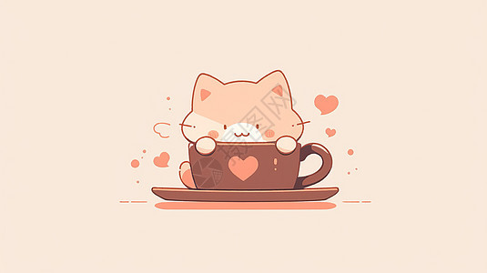 一只在开心喝咖啡的卡通猫图片