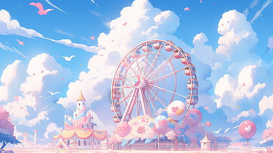 粉色主题梦幻卡通摩天轮背景图片