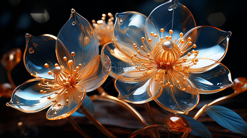 透明漂亮盛开的超现实花朵图片