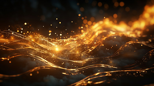 金色抽象波浪与科技感粒子背景高清图片