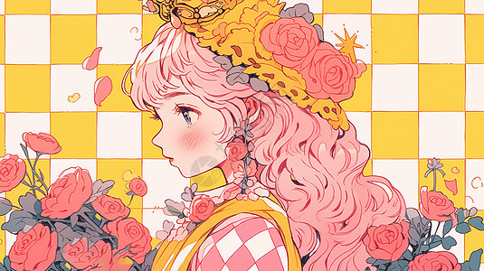 粉色长发可爱的卡通小公主图片